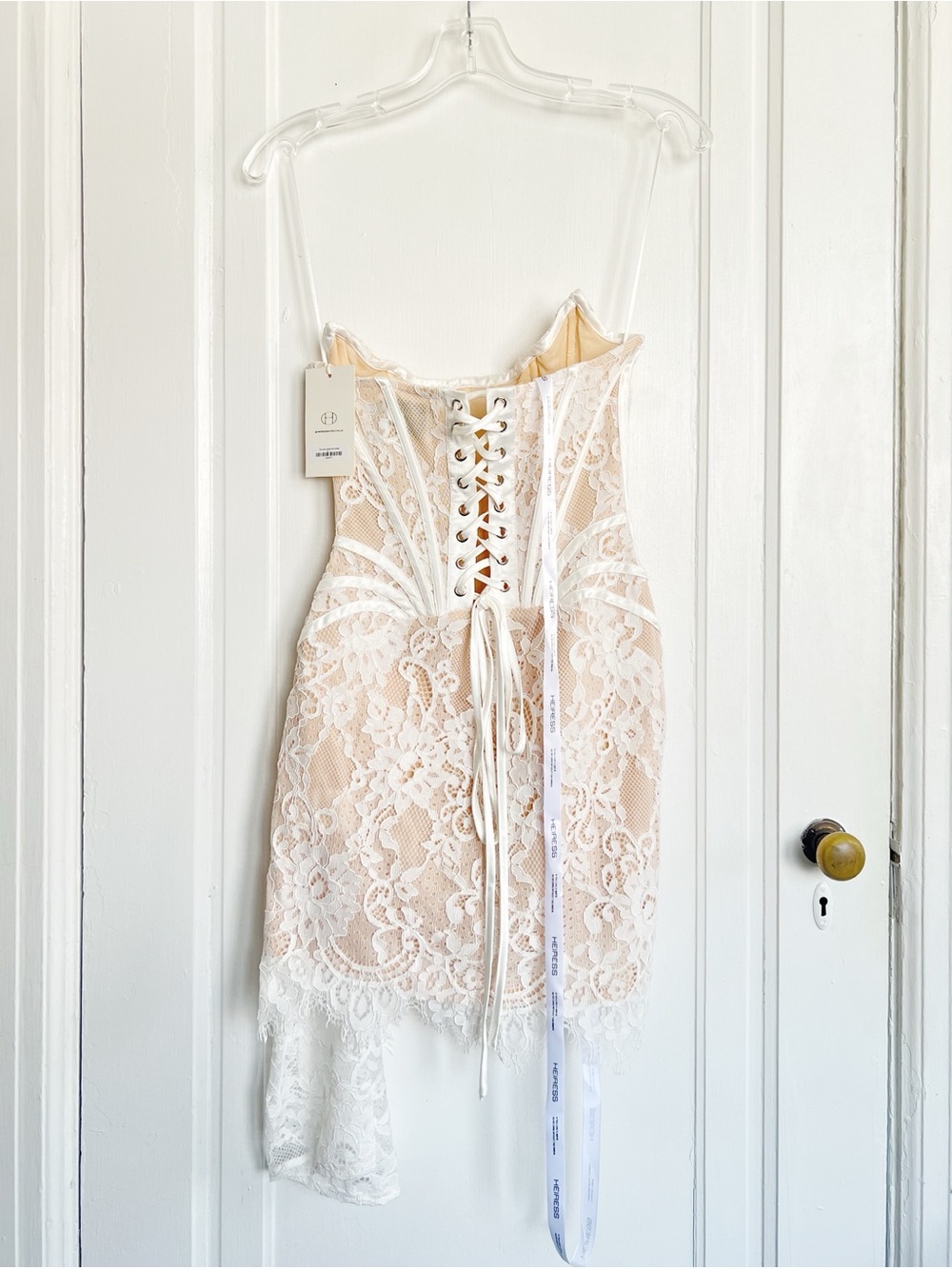 HEIRESS • The Lace Corset Mini Dress draped white bridal illusion strapless - Picture 11 of 16